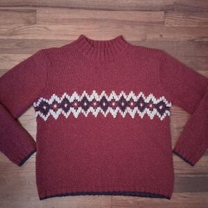 Vintage Woman's Wool Blend Mock Neck Sweater Nordic Fair Isle Pattern Medium